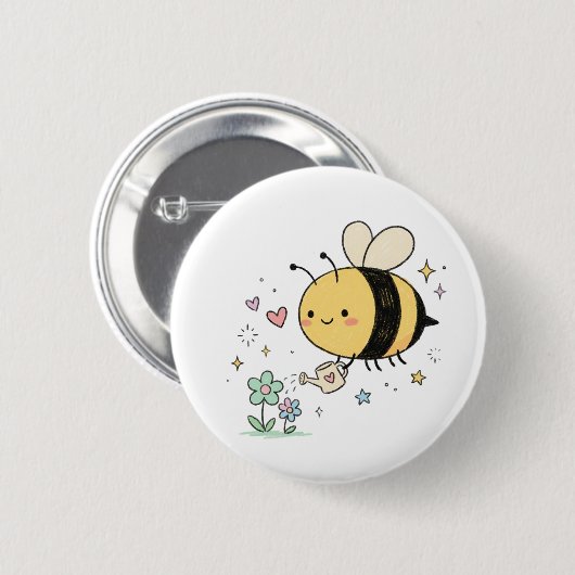 Cute Waggle Dance  Kawaii Bee Caregivers Button (Vorne & Hinten)