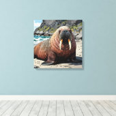 Cute Walrus on a Sandy Beach  Leinwanddruck (Insitu (Holzboden))