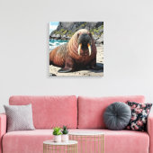 Cute Walrus on a Sandy Beach  Leinwanddruck (Insitu (Wohnzimmer))