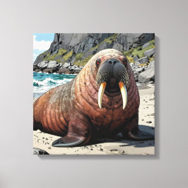 Cute Walrus on a Sandy Beach  Leinwanddruck
