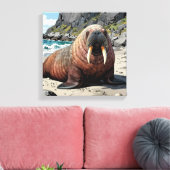 Cute Walrus on a Sandy Beach  Leinwanddruck (Insitu (Wohnzimmer))