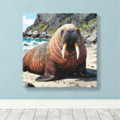 Cute Walrus on a Sandy Beach  Leinwanddruck (Insitu (Holzboden))