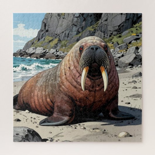 Cute Walrus on a Sandy Beach  Puzzle (Vertikal)