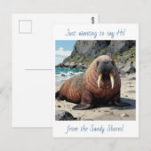 Cute Walrus on a Sandy Beach | Saying Hello Postkarte (Vorne/Hinten)
