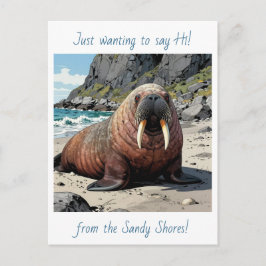 Cute Walrus on a Sandy Beach | Saying Hello Postkarte