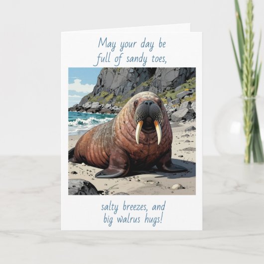 Cute Walrus on a Sandy Beach | Thinking of You Karte (Vorderseite)