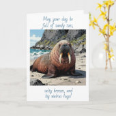 Cute Walrus on a Sandy Beach | Thinking of You Karte (Gelbe Blume)