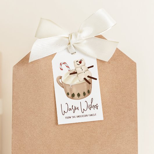 Cute Warm Wishes Snowman Hot Cocoa Holiday Geschenkanhänger
