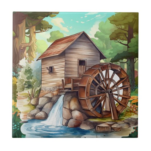 cute water wheel Country  Fliese (Vorderseite)