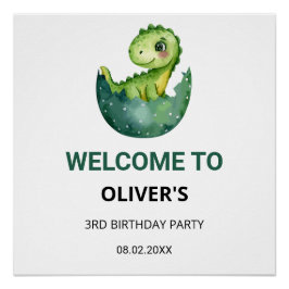Cute Watercol Dinosaur Kids Birthday Party Welcome Poster