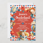 Cute Watercolor Alice in ONEDERLAND 1st Birthday Einladung (Vorderseite)