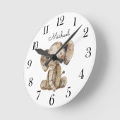 Cute Watercolor Animal Elephant Nursery Runde Wanduhr (Winkel)