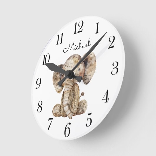 Cute Watercolor Animal Elephant Nursery Runde Wanduhr (Winkel)