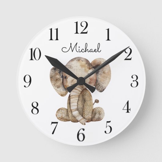 Cute Watercolor Animal Elephant Nursery Runde Wanduhr (Vorderseite)
