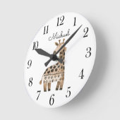 Cute Watercolor Animal Giraffe  Nursery  Runde Wanduhr (Winkel)