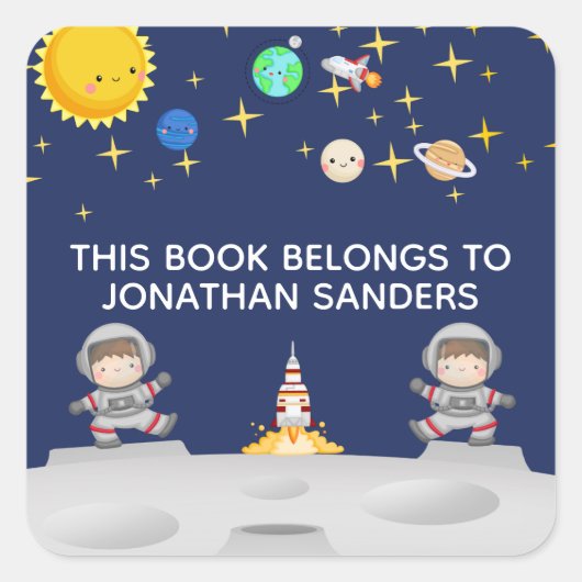 Cute Watercolor Astronaut in Moon  Quadratischer Aufkleber (Vorderseite)