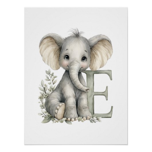 Cute Watercolor Baby Animals with Alphabet Letters Poster (Vorderseite)