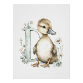 Cute Watercolor Baby Animals with Alphabet Letters Poster