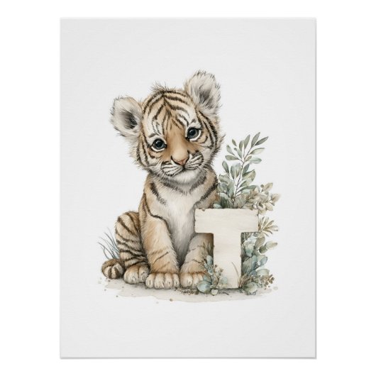 Cute Watercolor Baby Animals with Alphabet Letters Poster (Vorderseite)