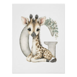 Cute Watercolor Baby Animals with Alphabet Letters Poster