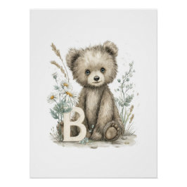 Cute Watercolor Baby Animals with Alphabet Letters Poster