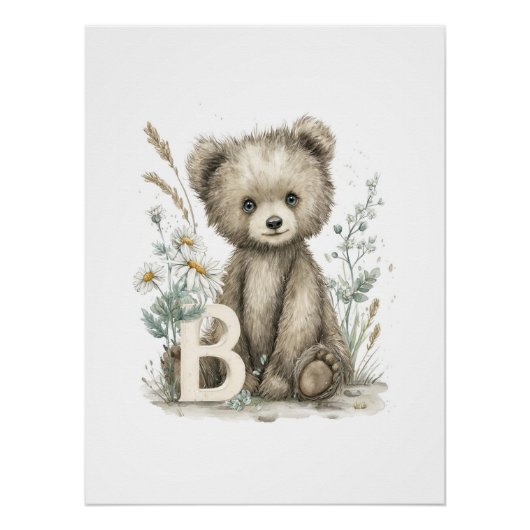 Cute Watercolor Baby Animals with Alphabet Letters Poster (Vorderseite)