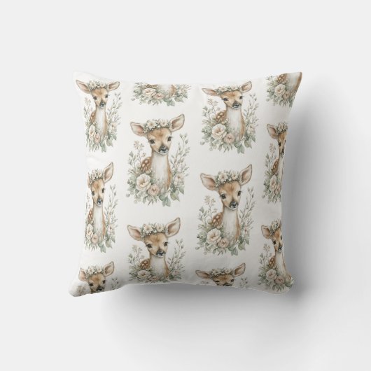 Cute Watercolor Baby Animals with Flowers Kissen (Rückseite)