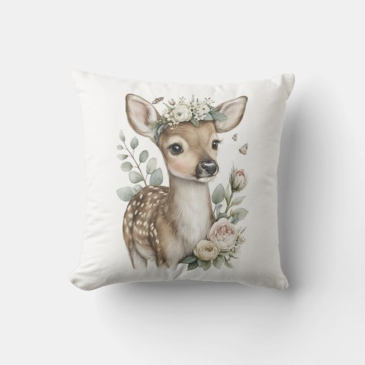 Cute Watercolor Baby Animals with Flowers Kissen (Vorderseite)