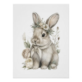 Cute Watercolor Baby Animals with Flowers Poster