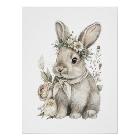 Cute Watercolor Baby Animals with Flowers Poster (Vorderseite)