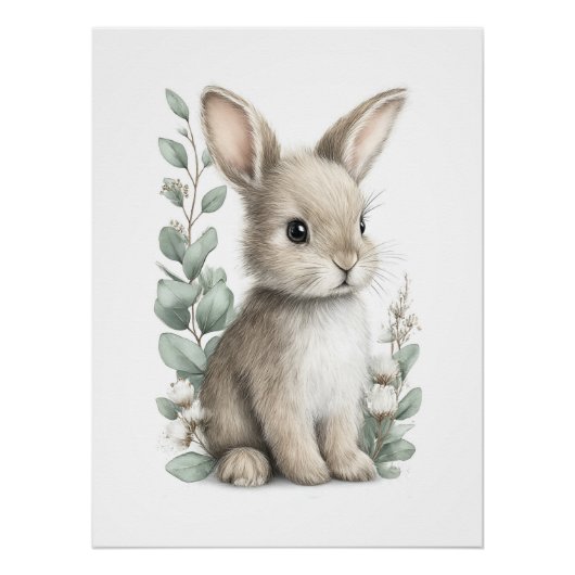 Cute Watercolor Baby Animals with Flowers Poster (Vorderseite)