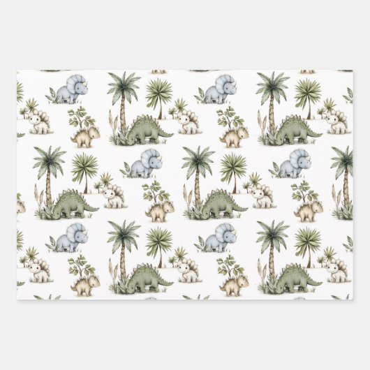 Cute Watercolor Baby Dinosaurs Geschenkpapier Set (Vorderseite 2)