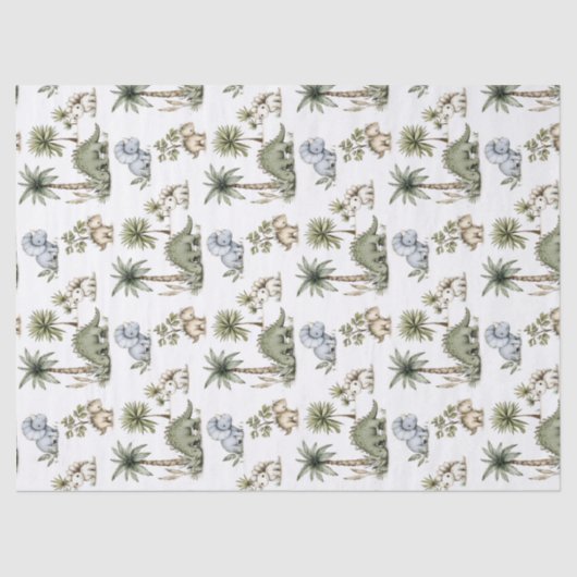 Cute Watercolor Baby Dinosaurs Seidenpapier (Vorderseite)