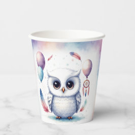 Cute Watercolor Baby Owl Balloons Birthday Pappbecher