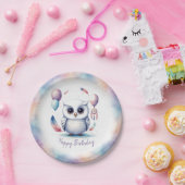 Cute Watercolor Baby Owl Balloons Birthday  Pappteller (Party)