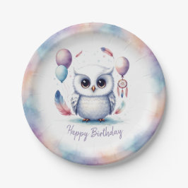 Cute Watercolor Baby Owl Balloons Birthday Pappteller