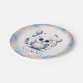 Cute Watercolor Baby Owl Balloons Birthday  Pappteller (Schrägansicht)