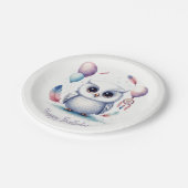 Cute Watercolor Baby Owl Balloons Birthday Pappteller (Schrägansicht)
