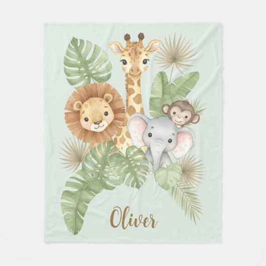 Cute Watercolor Baby Safari Animals Fleecedecke (Vorderseite)