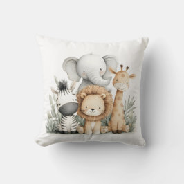Cute Watercolor Baby Safari Animals Group Print Kissen