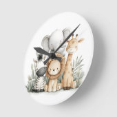 Cute Watercolor Baby Safari Animals Group Print Runde Wanduhr (Winkel)