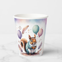 Cute Watercolor Baby Squirrel Balloons Birthday