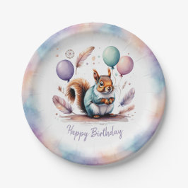 Cute Watercolor Baby Squirrel Balloons Birthday Pappteller