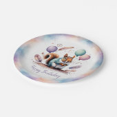 Cute Watercolor Baby Squirrel Balloons Birthday Pappteller (Schrägansicht)