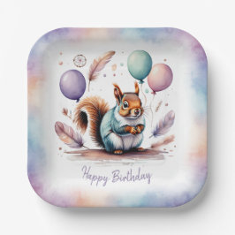 Cute Watercolor Baby Squirrel Balloons Birthday Pappteller