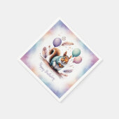 Cute Watercolor Baby Squirrel Balloons Birthday Serviette (Ecke)