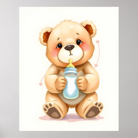 Cute Watercolor Baby Teddy Bear Illustration  Poster (Vorne)