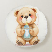 Cute Watercolor Baby Teddy Bear Illustration  Rundes Kissen (Rückseite)