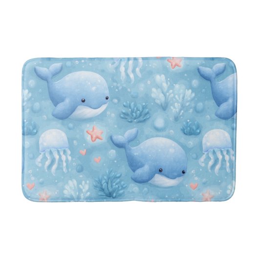 Cute watercolor baby whales badematte (Vorderseite)