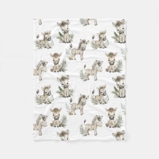 Cute Watercolor Baby Zebra Design | Neutral Safari Fleecedecke (Vorderseite)